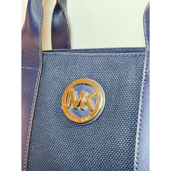 Michael Kors Navy Fulton Textured Canvas and Leather Trim Medium Tote - Picture 2 of 11